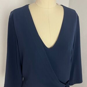 Halston Heritage Navy Faux Wrap Dress V-Neck 3/4 Sleeve - Size 2